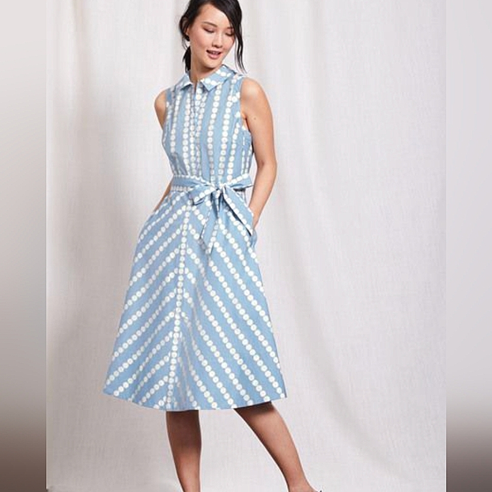 Boden Sky Blue and White Polka Dot Midi Dress